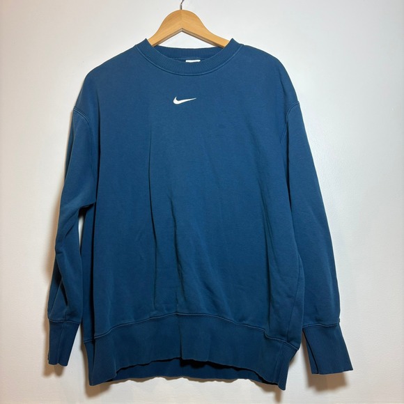 Nike Sportswear Club Fleece Crewneck Sweatshirt Teal Blue Swoosh Logo Men Medium - Picture 2 of 13